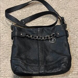Coach Black Leather Shoulder Bag with Chain Accent